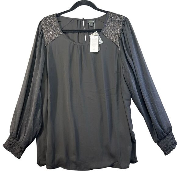 Nwt 2x xxl Torrid 40960741 GEORGETTE WITH SEQUIN TRIM BLOUSE DEEP BLACK - Picture 3 of 8